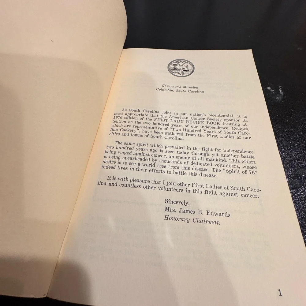 First Lady Cookbook 1976 200 years South Carolina cookery